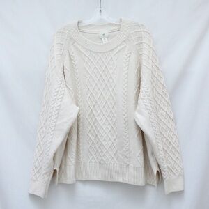 H&M cable knit sweater loose fit oversized wool blend top XXL ivory cream cozy